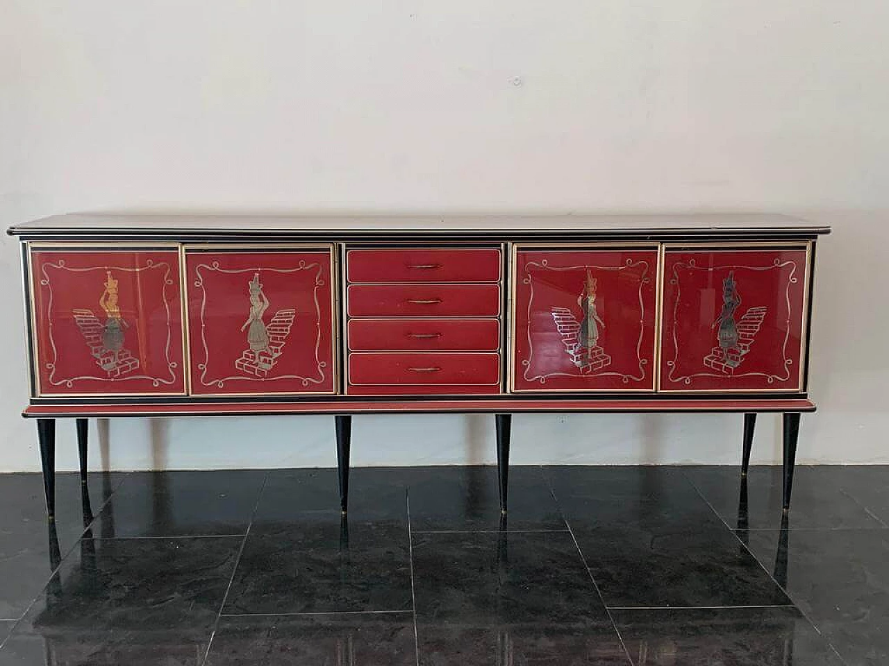 Leatherette, metal and glass sideboard by Umberto Mascagni, 1950s 1
