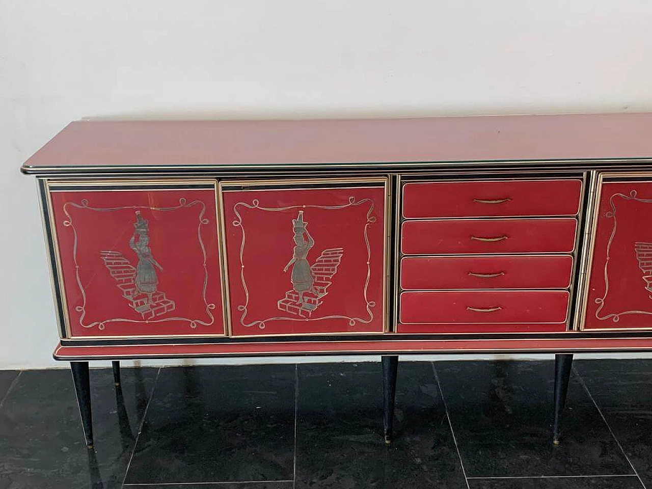 Leatherette, metal and glass sideboard by Umberto Mascagni, 1950s 2