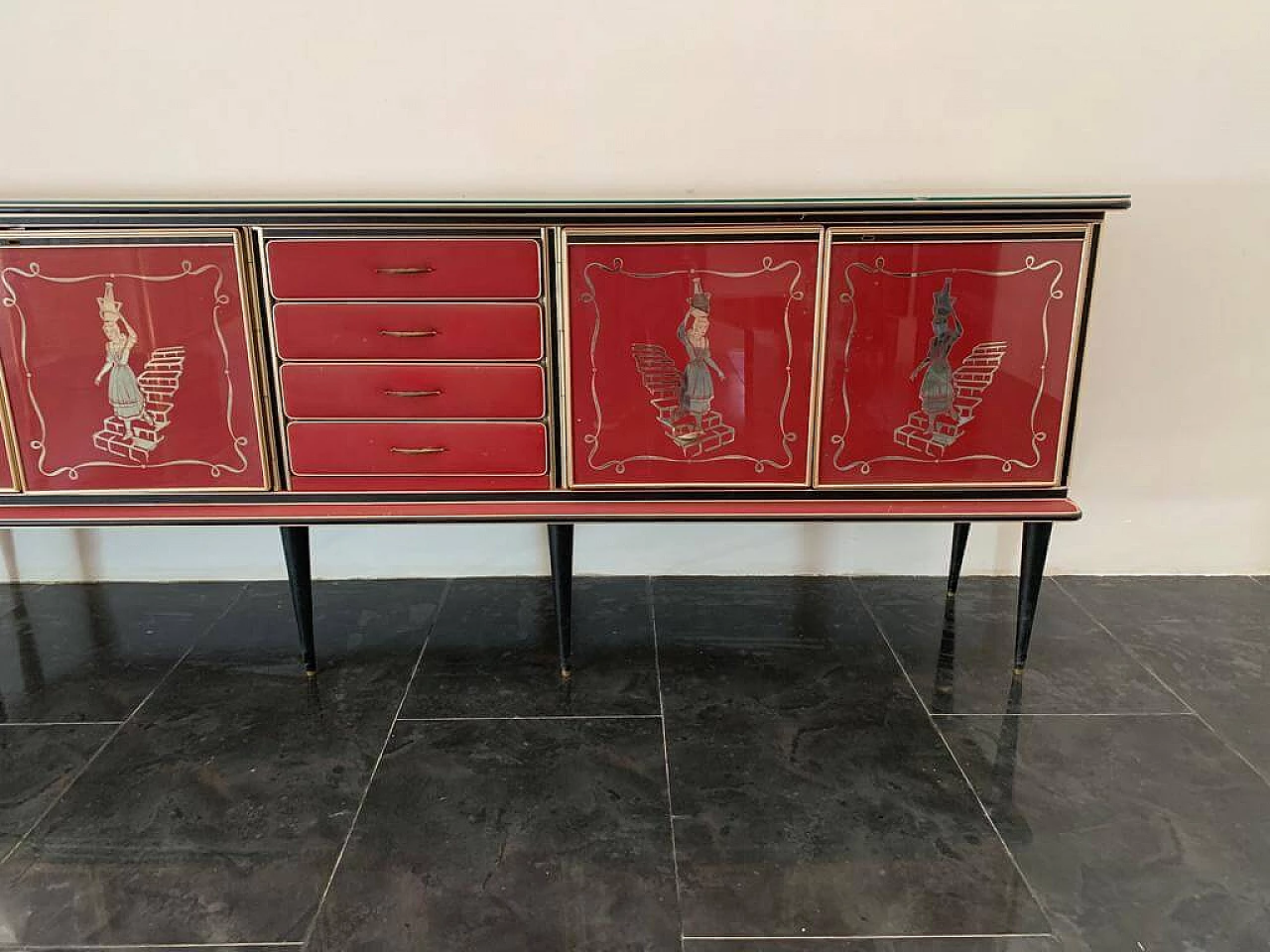 Leatherette, metal and glass sideboard by Umberto Mascagni, 1950s 3