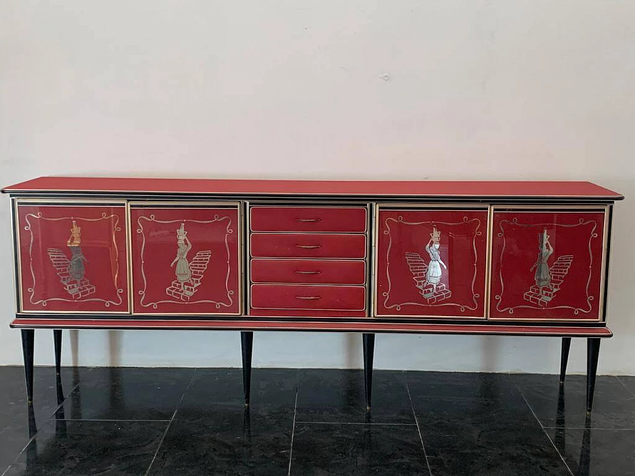 Leatherette, metal and glass sideboard by Umberto Mascagni, 1950s 4