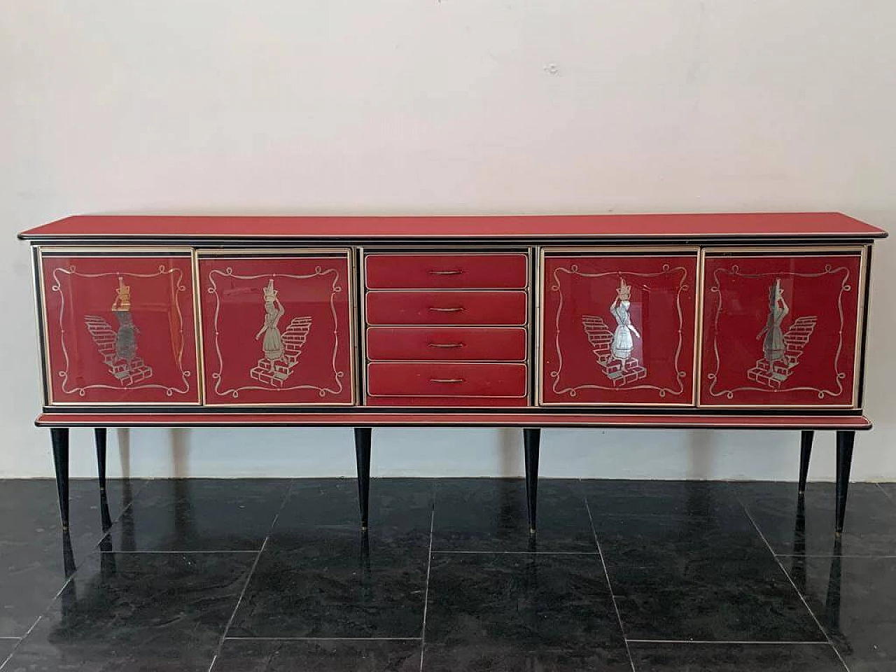 Leatherette, metal and glass sideboard by Umberto Mascagni, 1950s 5