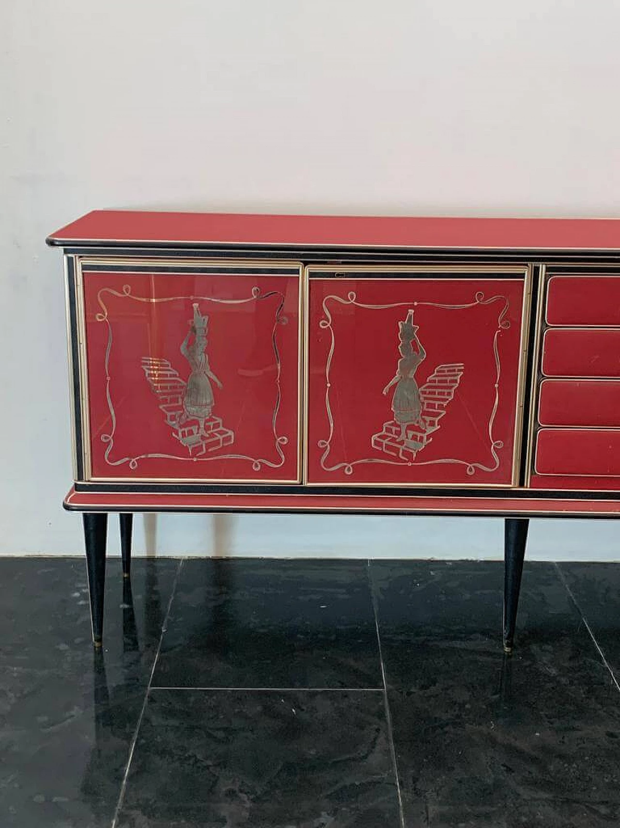Leatherette, metal and glass sideboard by Umberto Mascagni, 1950s 6