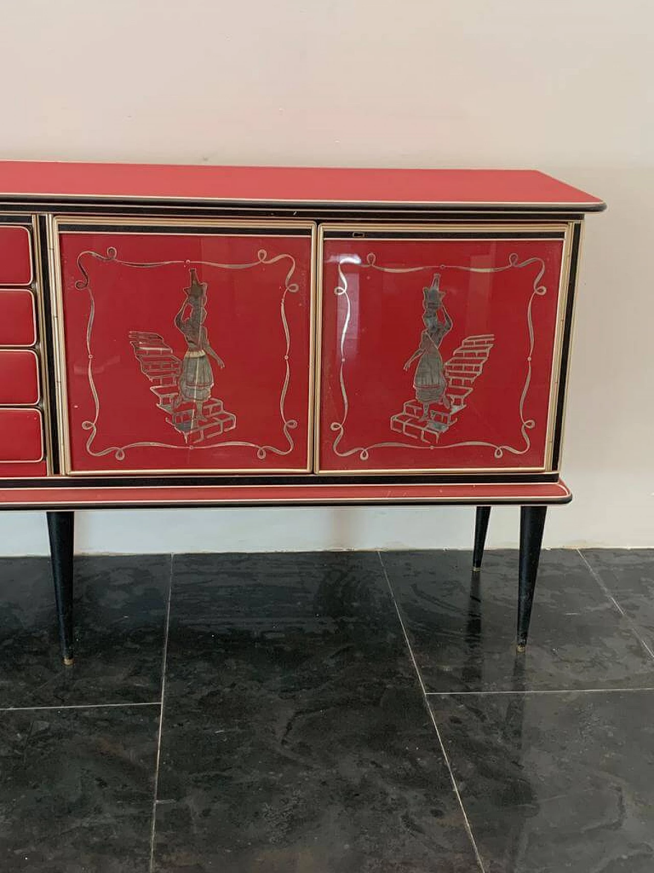 Leatherette, metal and glass sideboard by Umberto Mascagni, 1950s 7