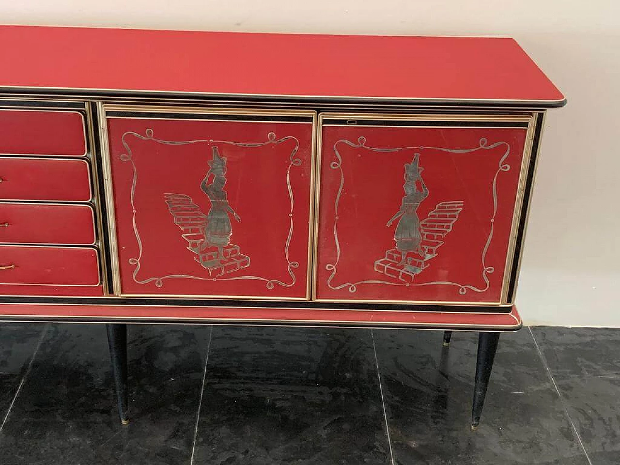 Leatherette, metal and glass sideboard by Umberto Mascagni, 1950s 8