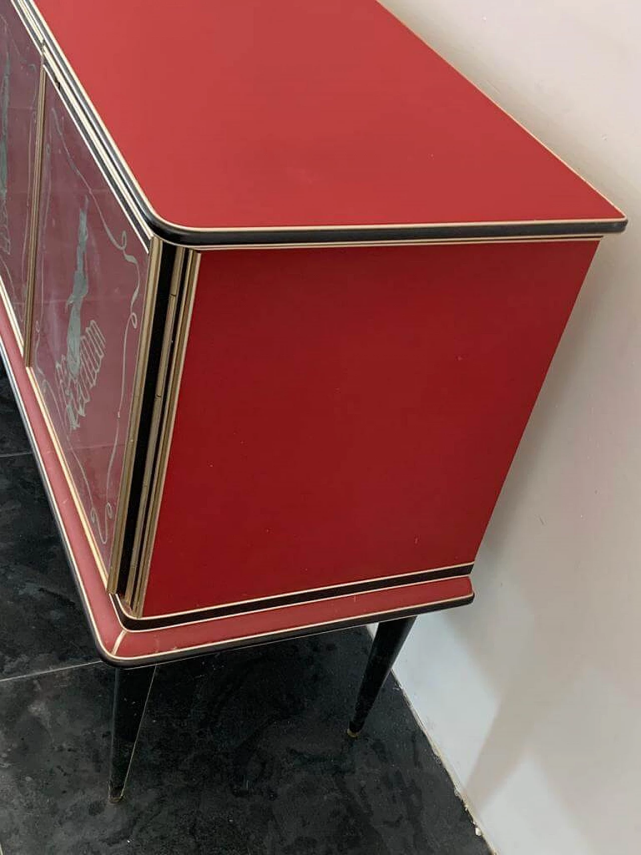 Leatherette, metal and glass sideboard by Umberto Mascagni, 1950s 9