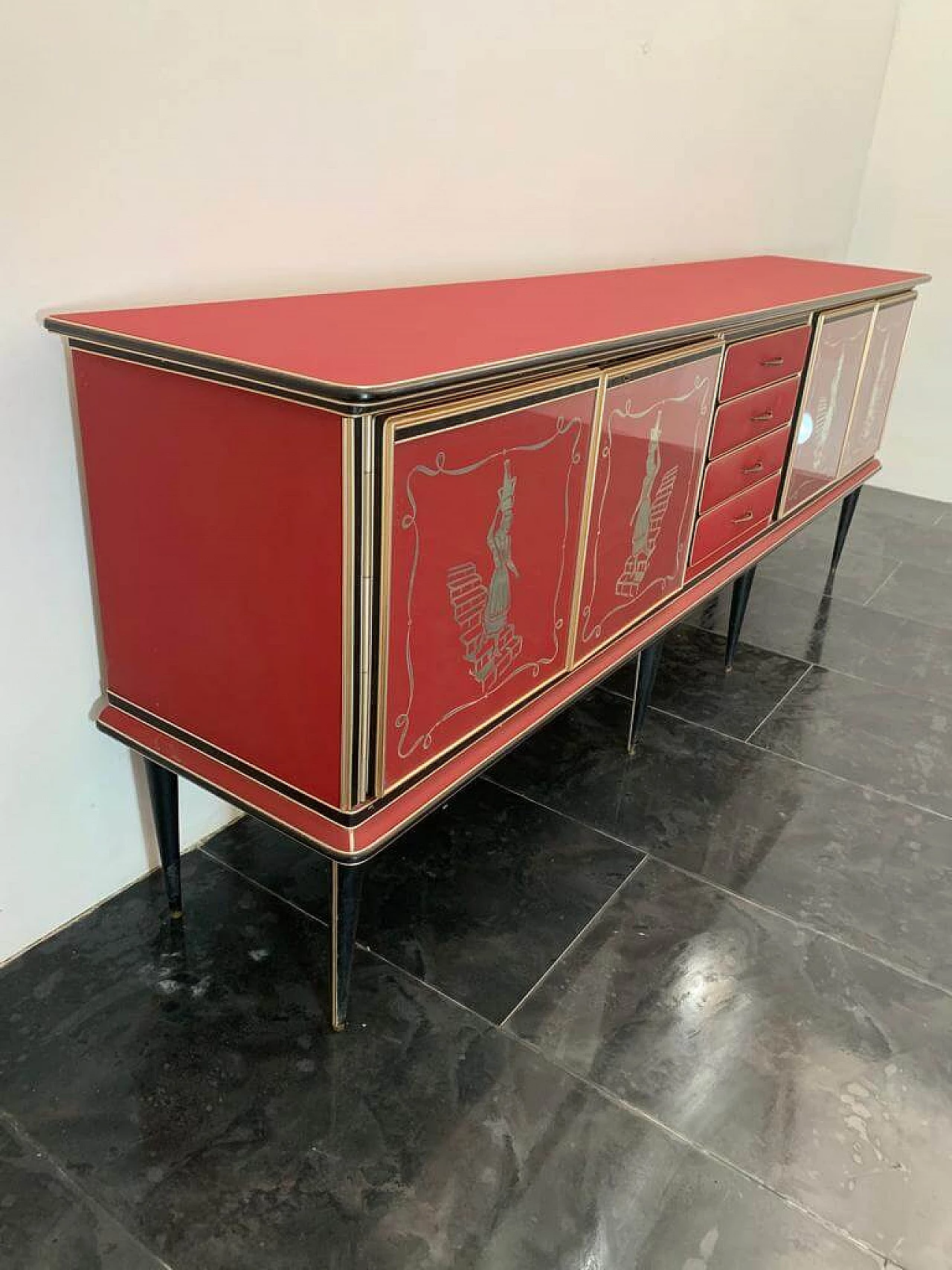 Leatherette, metal and glass sideboard by Umberto Mascagni, 1950s 11