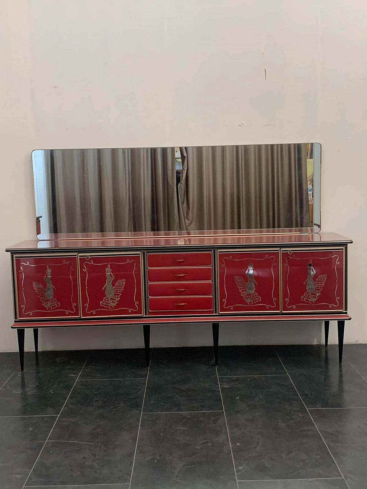 Leatherette, metal and glass sideboard by Umberto Mascagni, 1950s 12