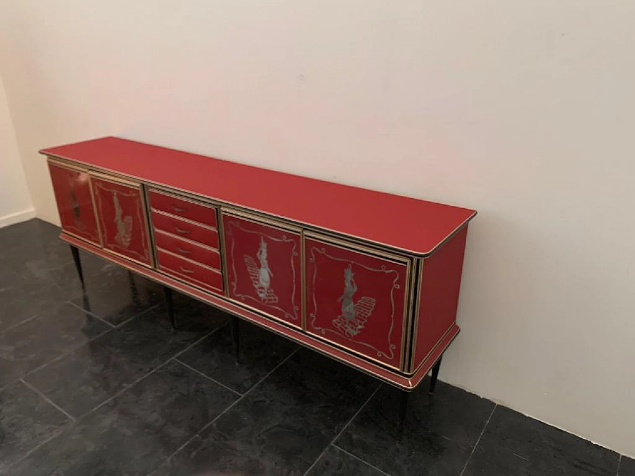Leatherette, metal and glass sideboard by Umberto Mascagni, 1950s 13
