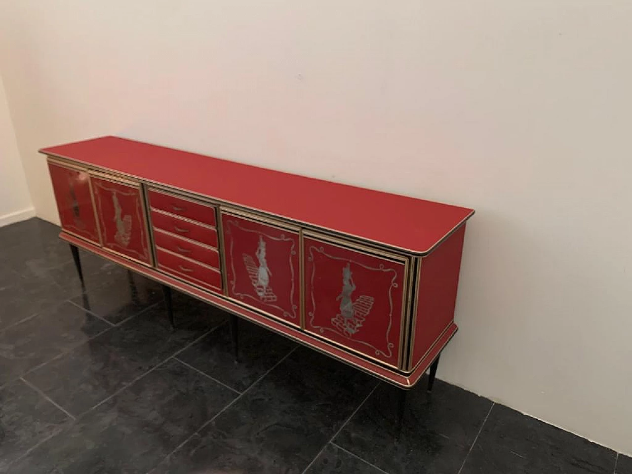 Credenza in similpelle, metallo e vetro di Umberto Mascagni, anni '50 13