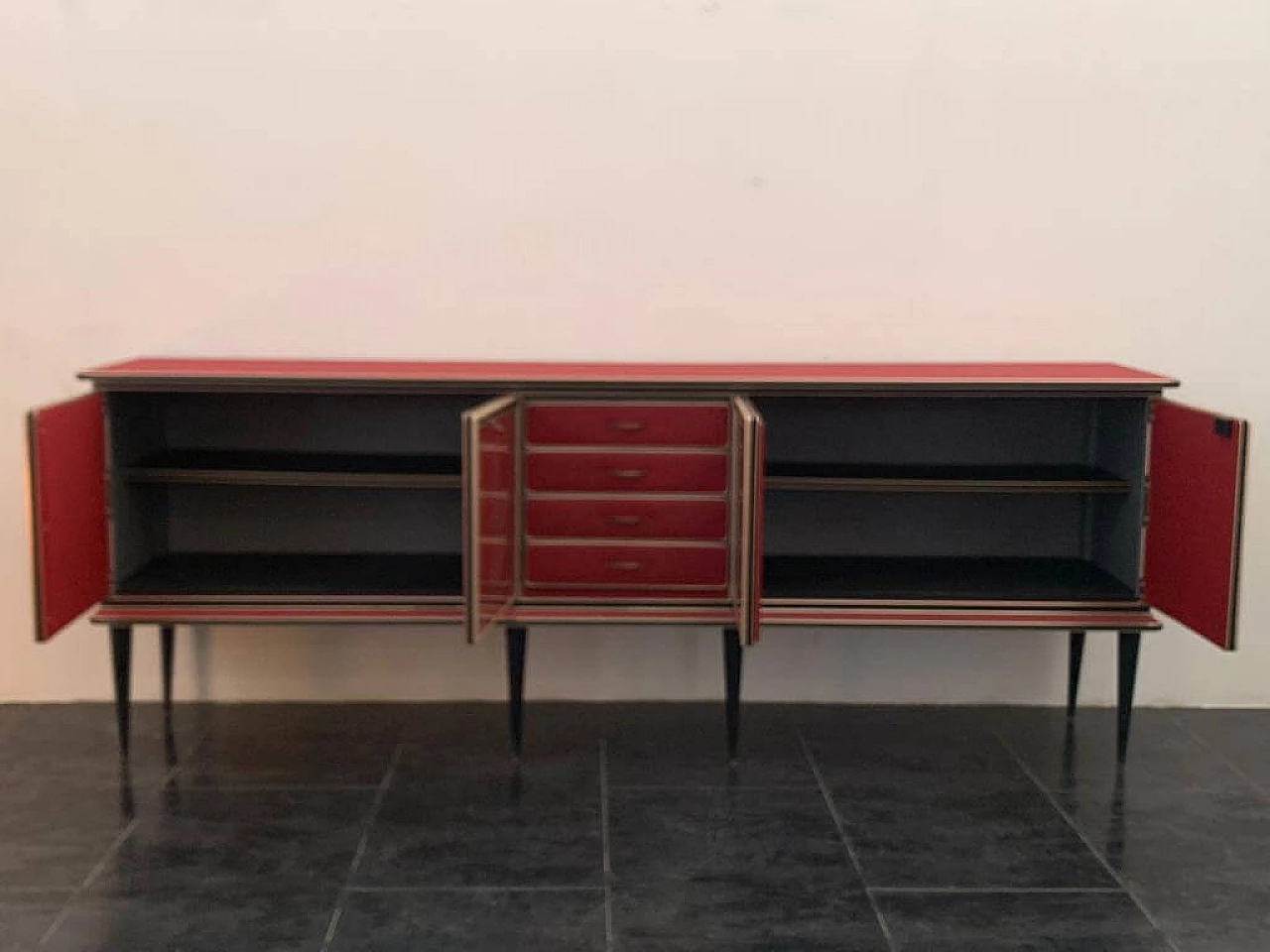 Credenza in similpelle, metallo e vetro di Umberto Mascagni, anni '50 14