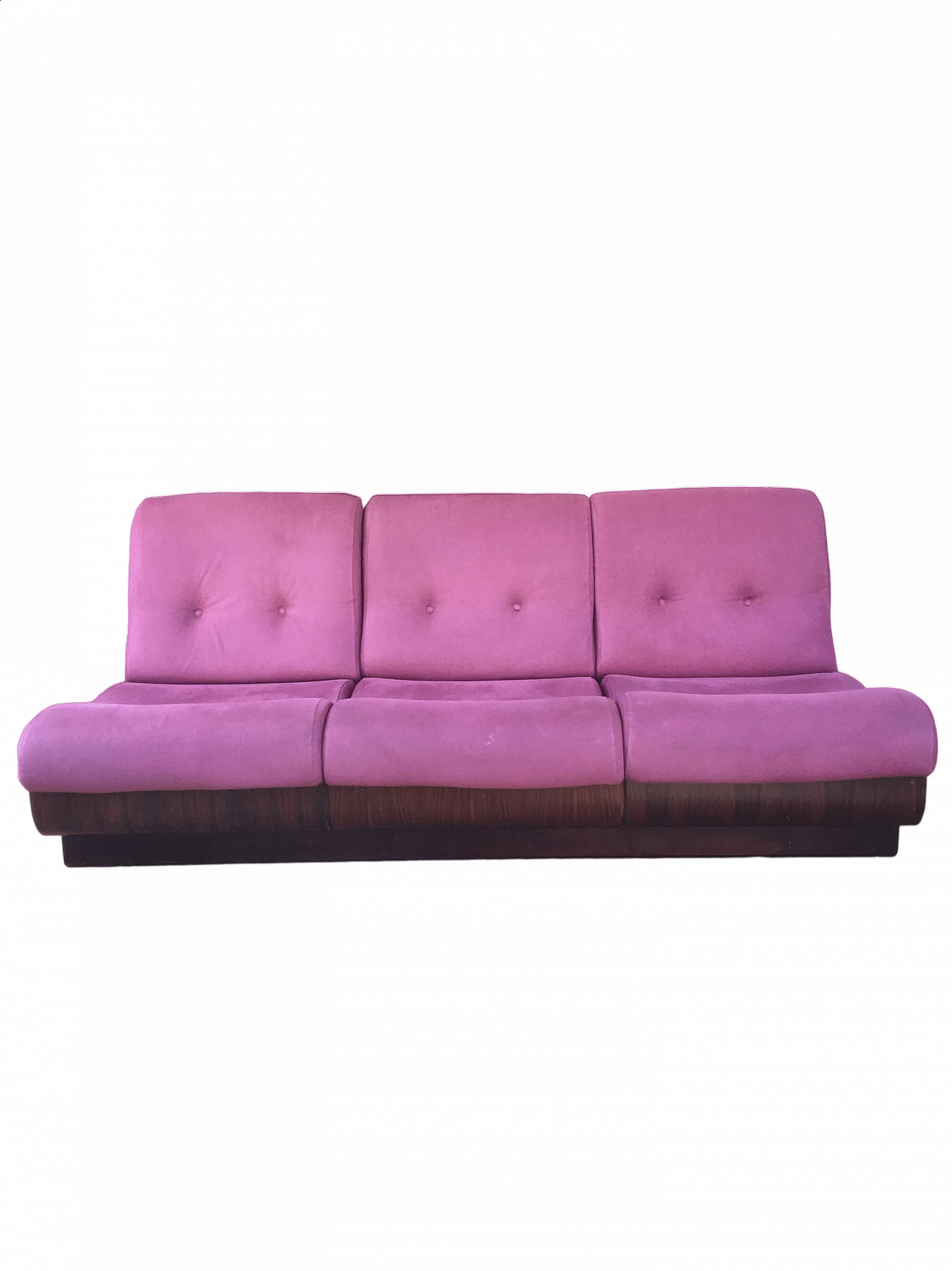 Divano in legno curvato e Alcantara rosa, anni '70 10