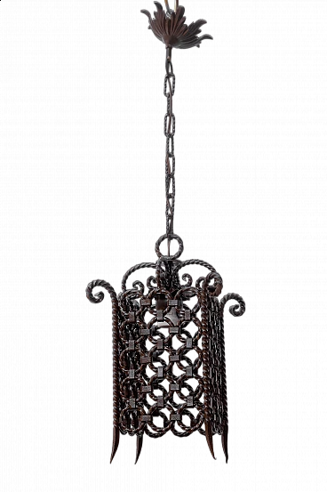 Lampadario in ferro battuto ad anelli, anni '50