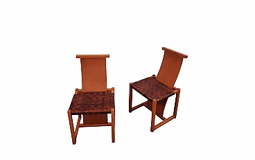 Pair of beech and leather chairs in the style of Alvar Aalto, 1970s
