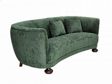 Danish three-seater ash and green velvet sofa, 1960s