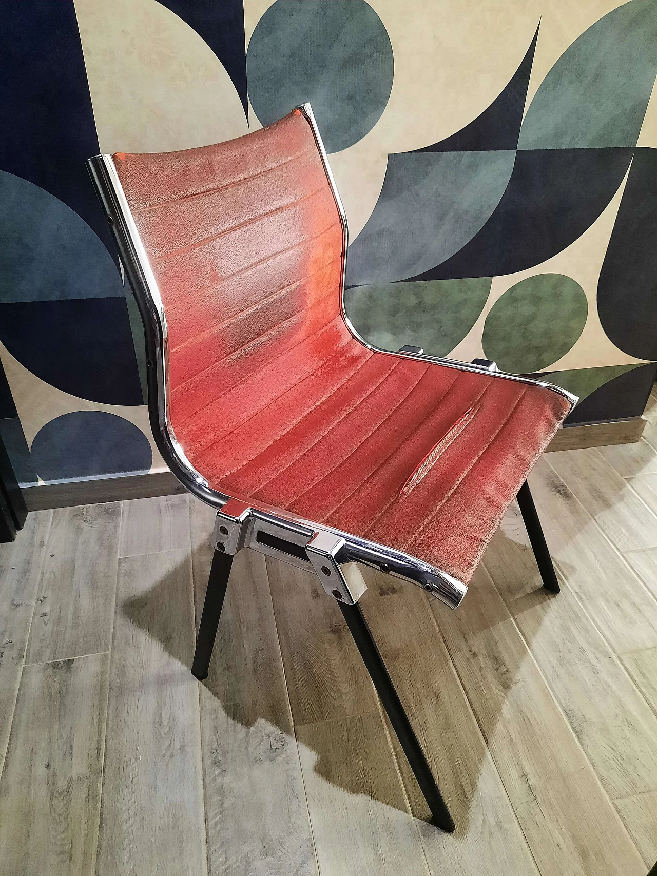 Steel and burgundy velvet chair, 1970s 1