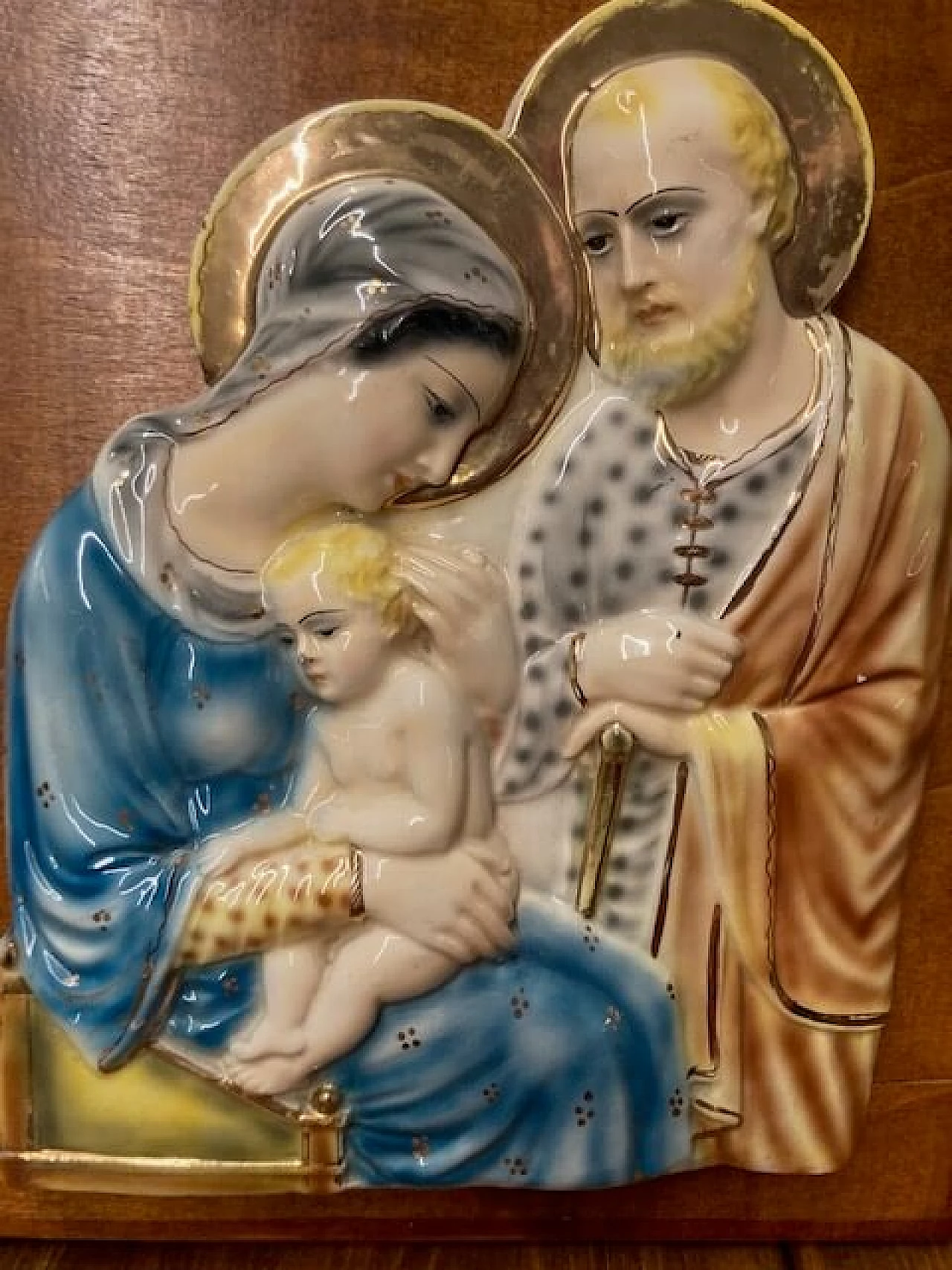 Majolica plaque with Holy Family by M.I.C.A. Sesto Fiorentino, 1940s 1