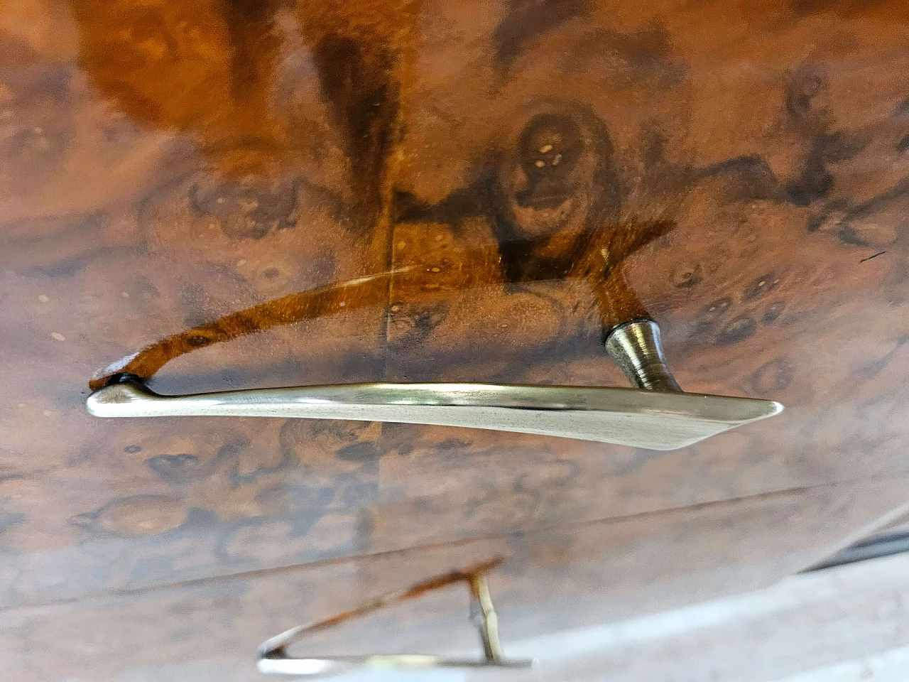 Mahogany-root chest of drawers with glass top, 1950s 13