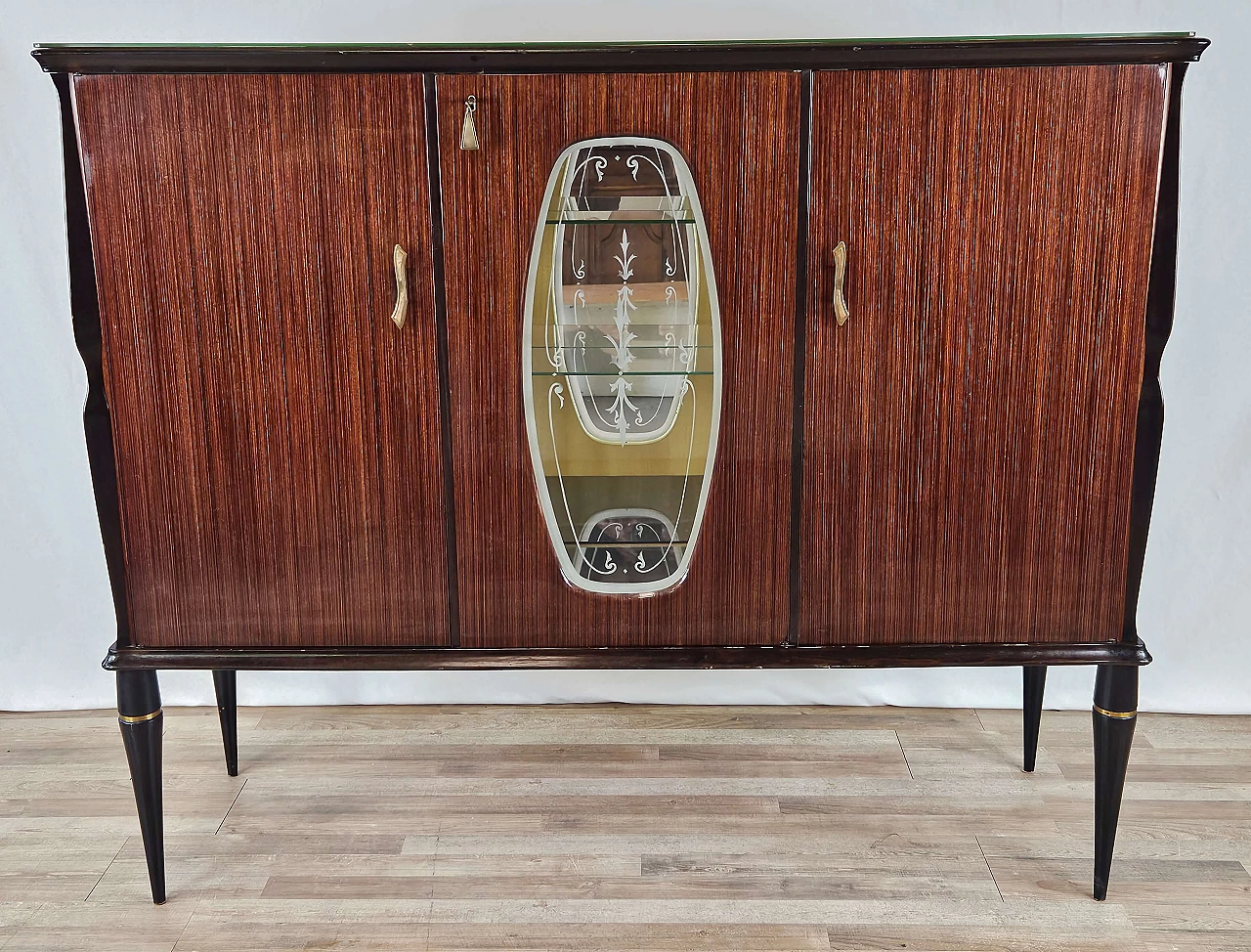Wood backlit glass cabinet with glass top, 1960s 1