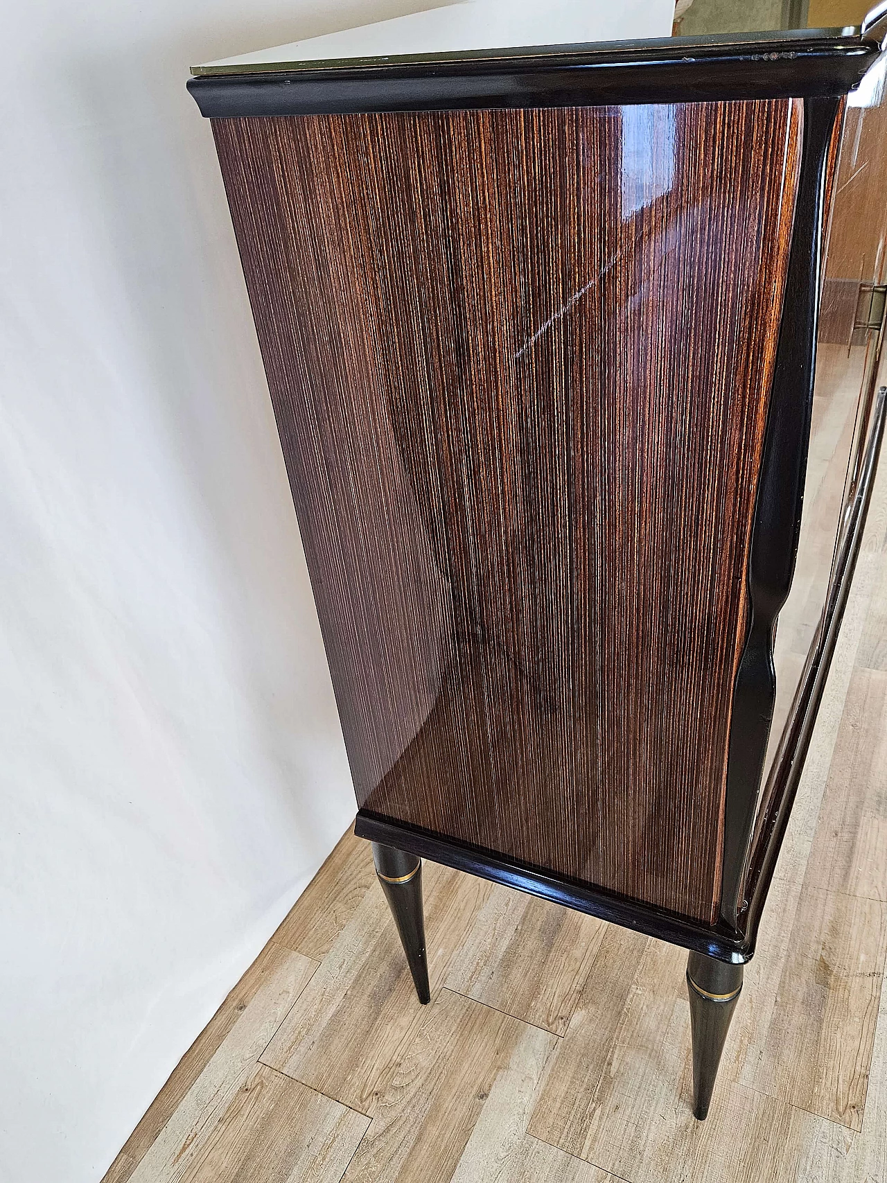 Wood backlit glass cabinet with glass top, 1960s 3