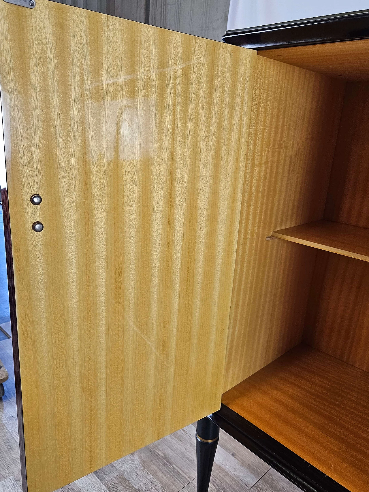 Wood backlit glass cabinet with glass top, 1960s 21