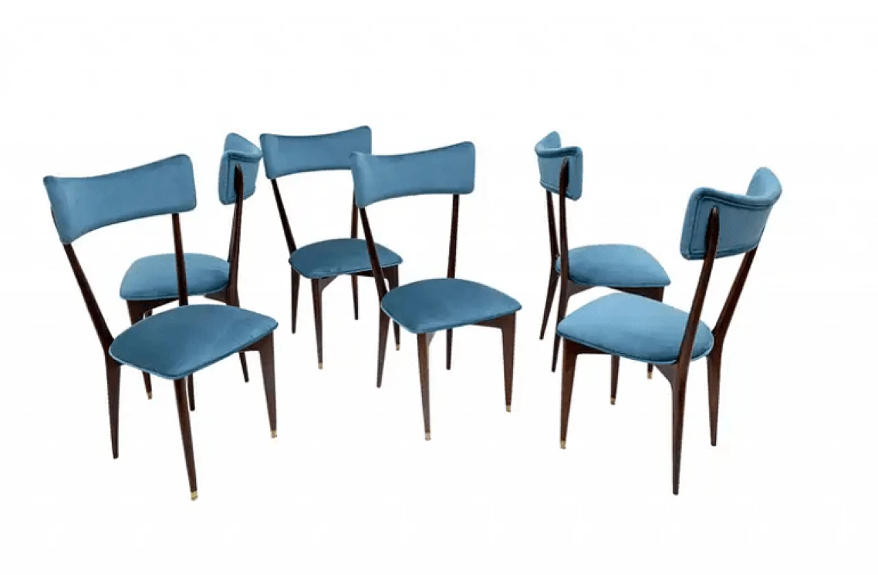 6 Dining chairs with velvet from the Middle Ages by Ico & Luisa Parisi, 1950s 1