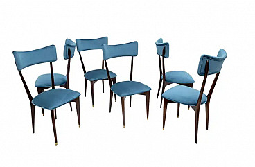 6 Dining chairs with velvet from the Middle Ages by Ico & Luisa Parisi, 1950s