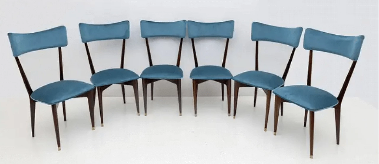 6 Dining chairs with velvet from the Middle Ages by Ico & Luisa Parisi, 1950s 2