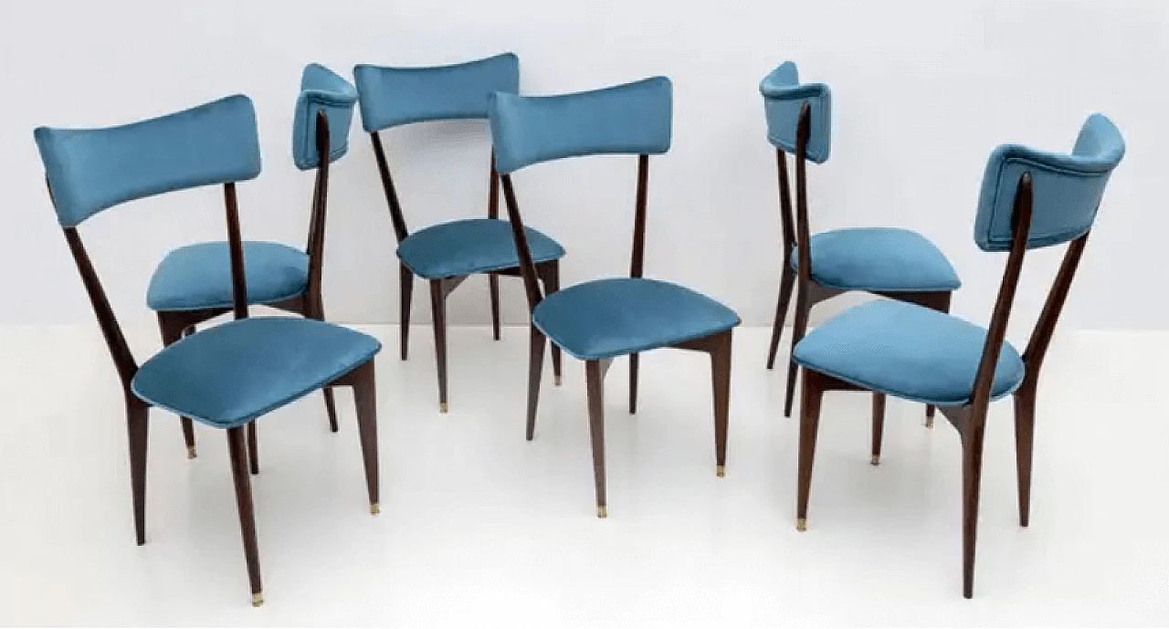 6 Dining chairs with velvet from the Middle Ages by Ico & Luisa Parisi, 1950s 4
