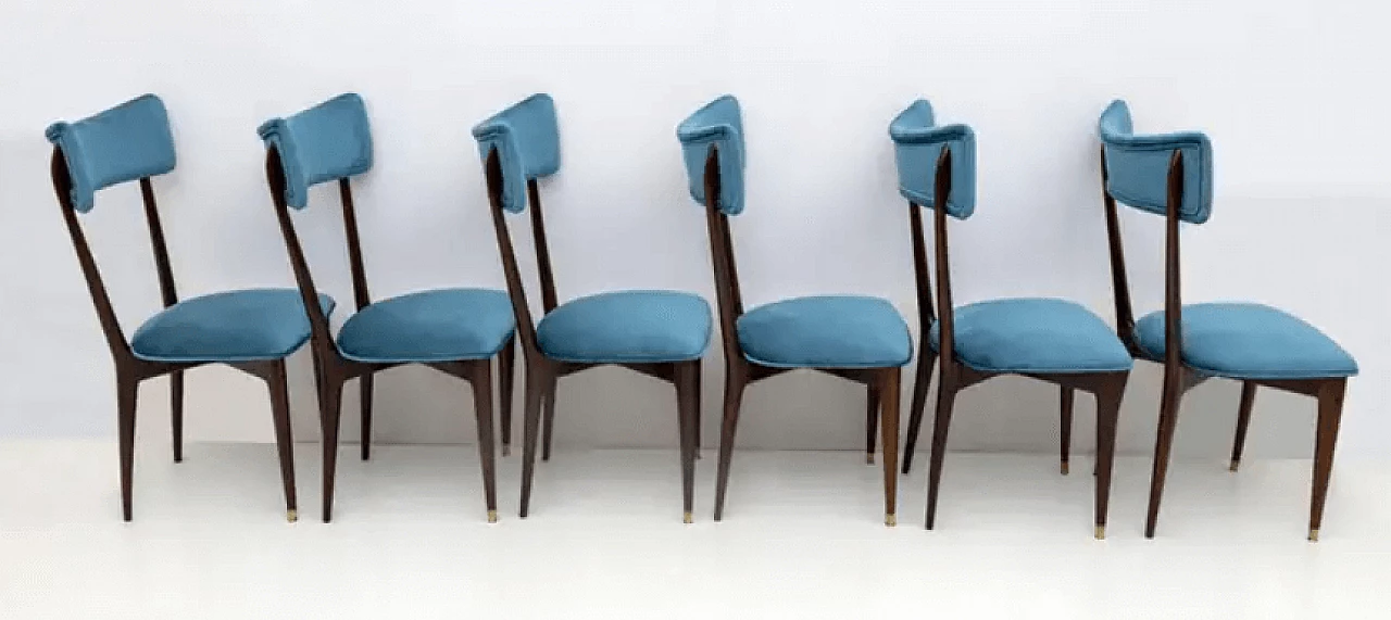 6 Dining chairs with velvet from the Middle Ages by Ico & Luisa Parisi, 1950s 6