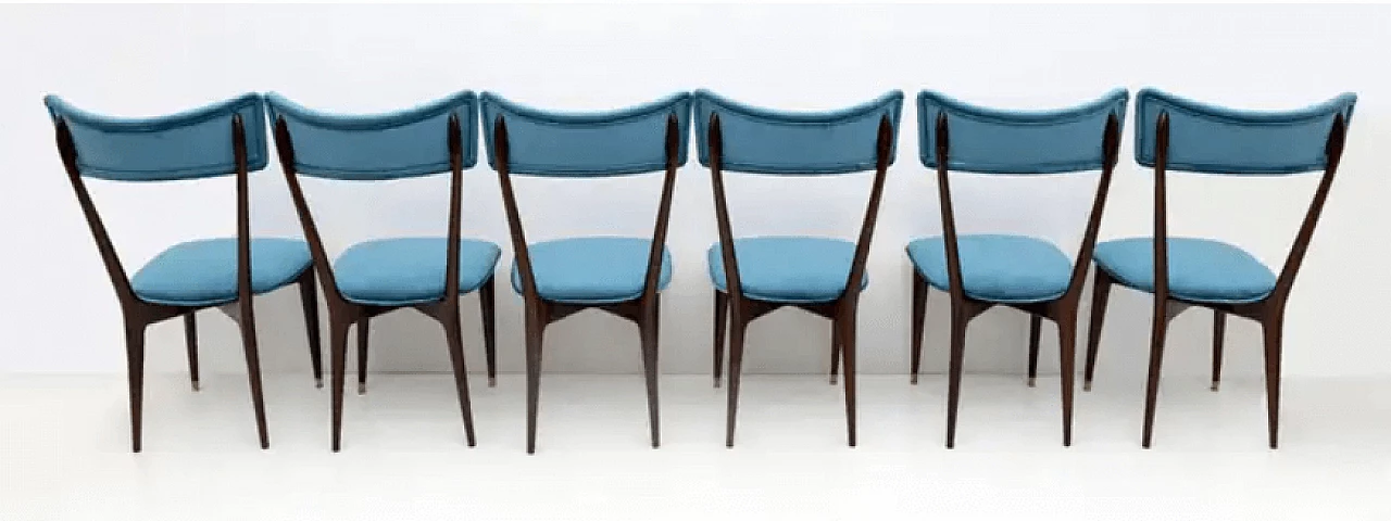 6 Dining chairs with velvet from the Middle Ages by Ico & Luisa Parisi, 1950s 8