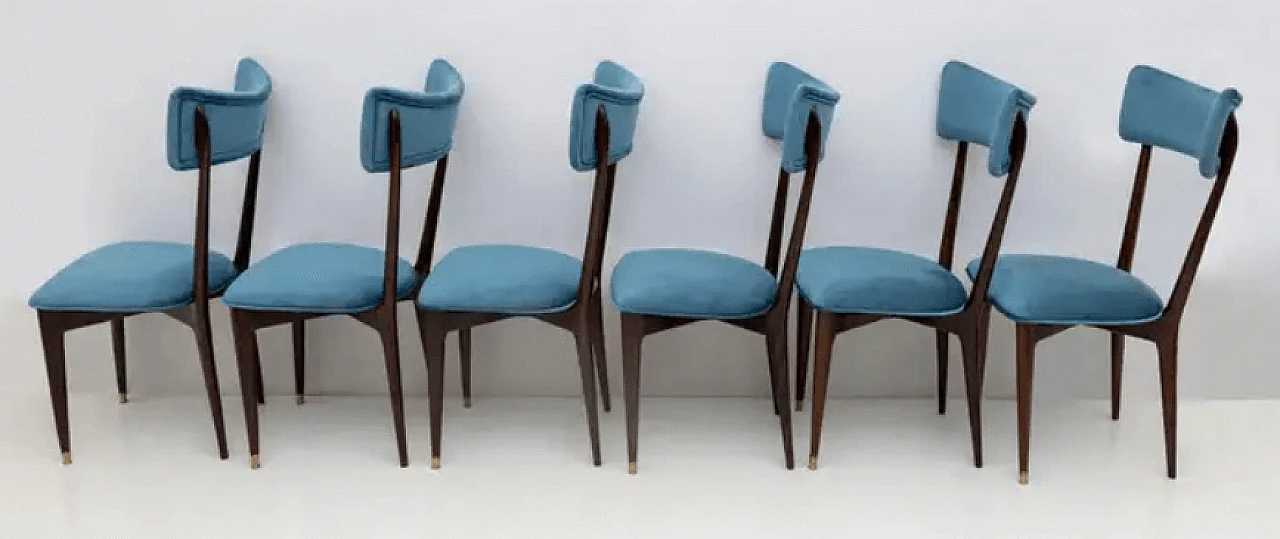 6 Dining chairs with velvet from the Middle Ages by Ico & Luisa Parisi, 1950s 9