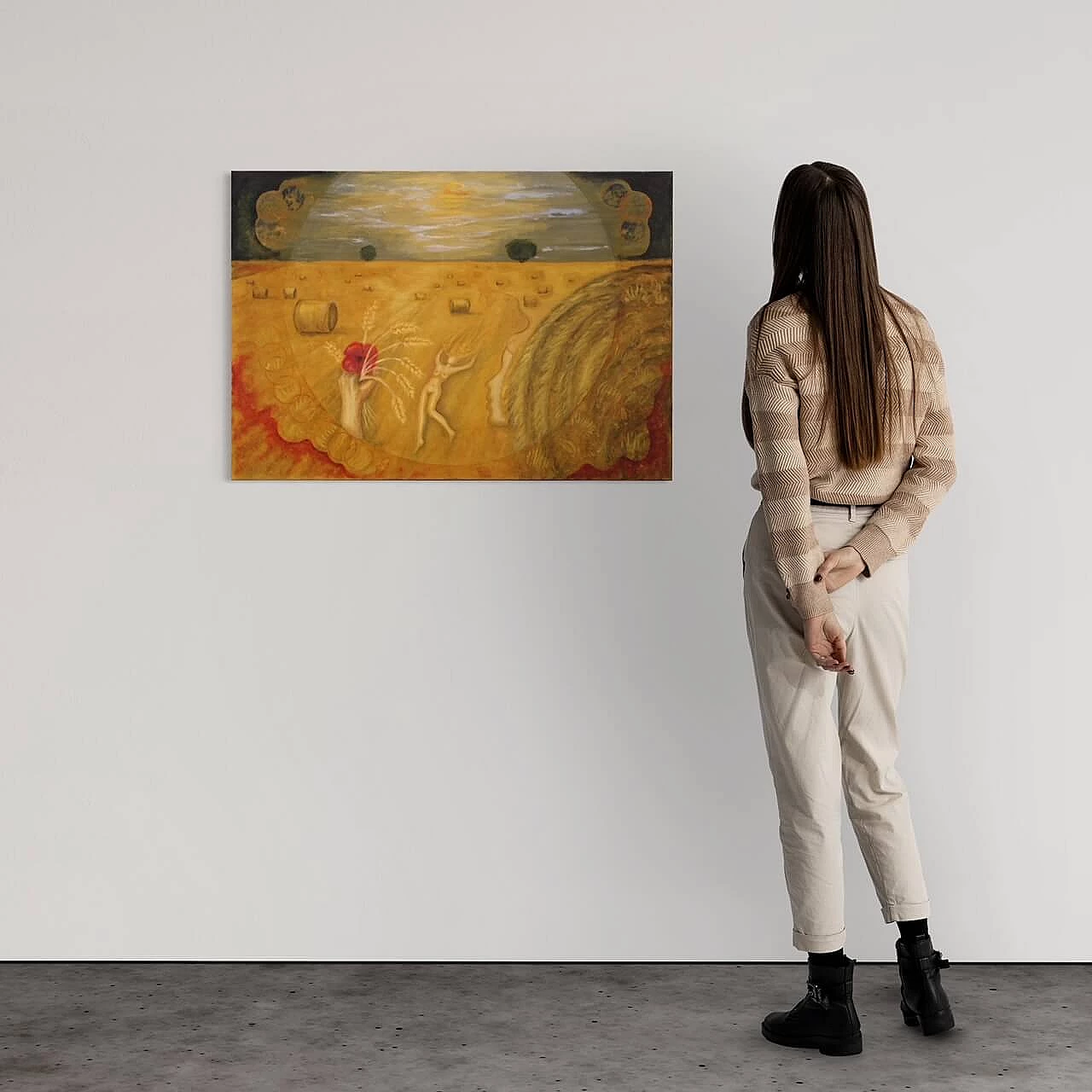 Alain Caduret, wheat field and female nude, oil painting on canvas, 1980 1