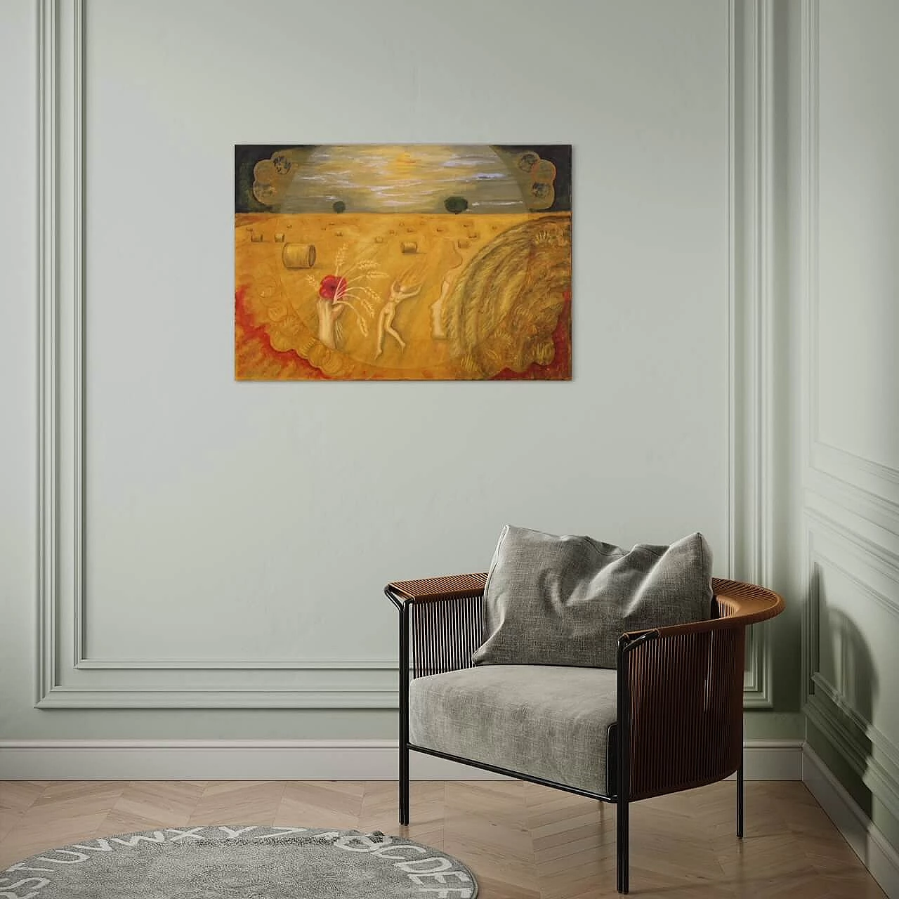 Alain Caduret, wheat field and female nude, oil painting on canvas, 1980 2