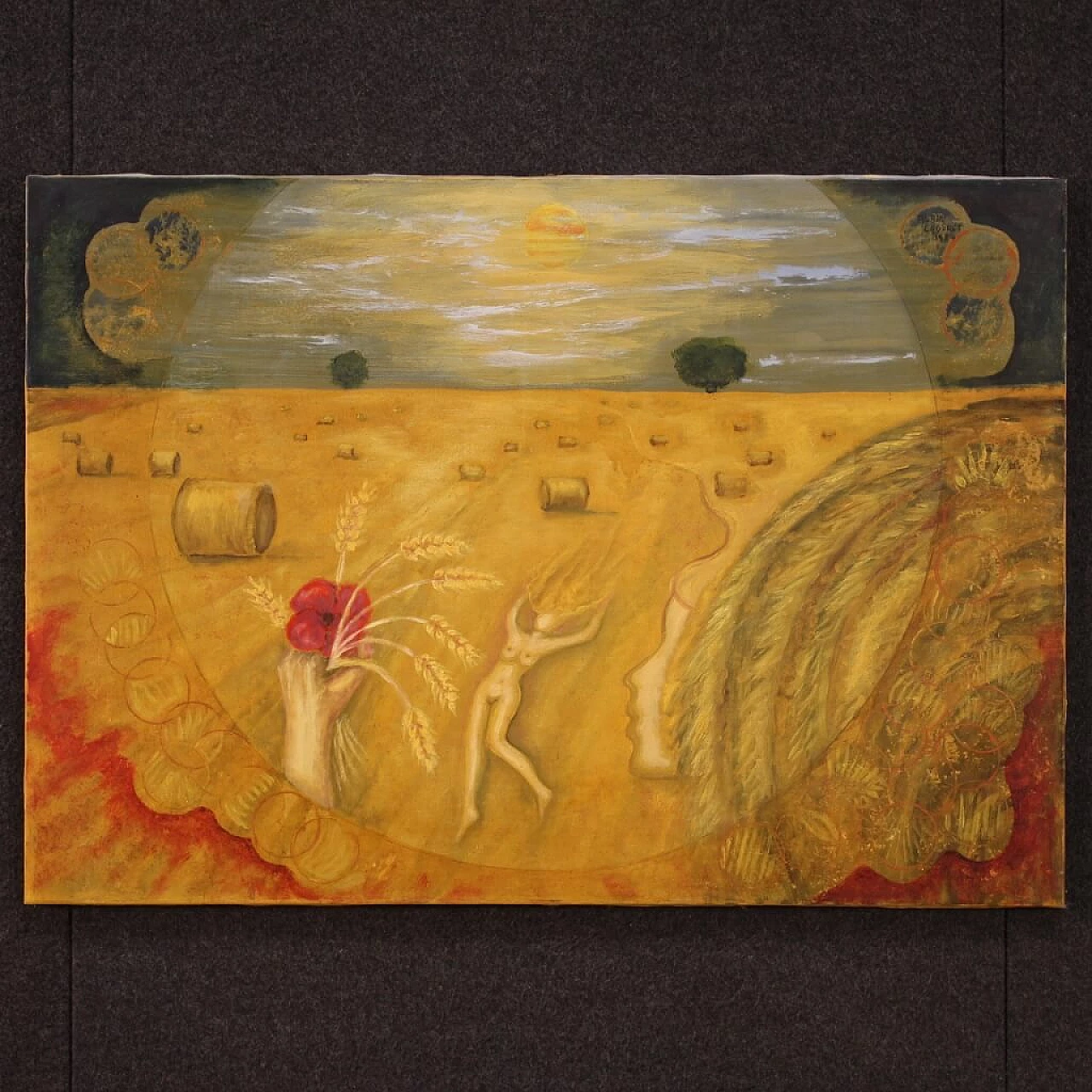 Alain Caduret, wheat field and female nude, oil painting on canvas, 1980 6