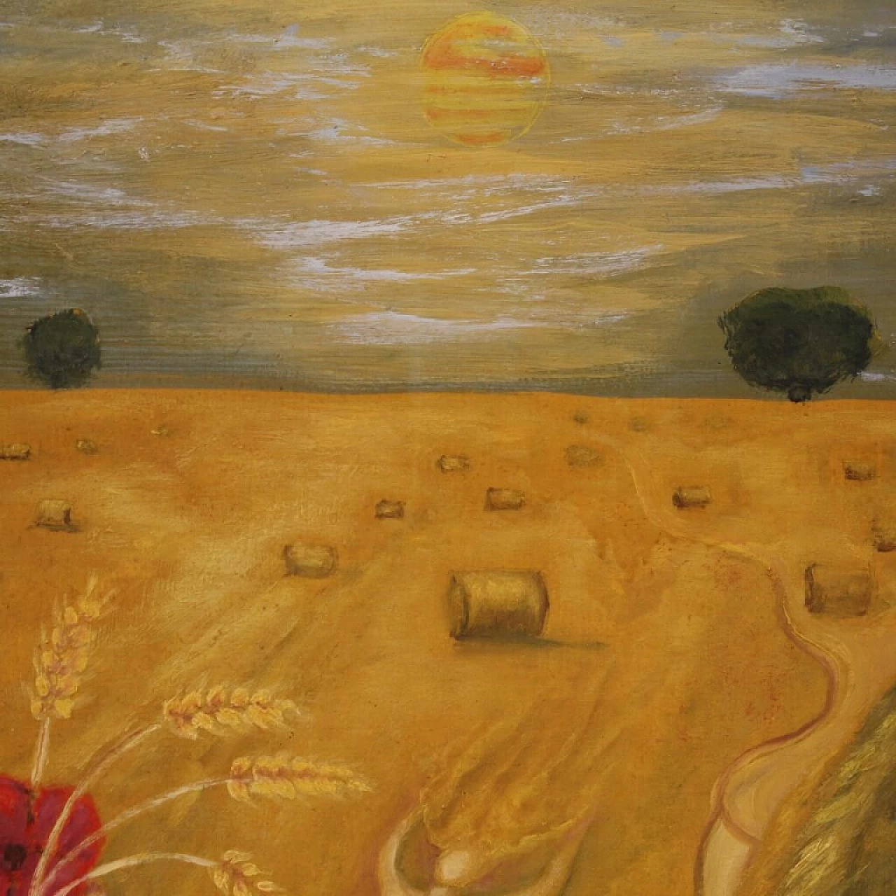 Alain Caduret, wheat field and female nude, oil painting on canvas, 1980 11