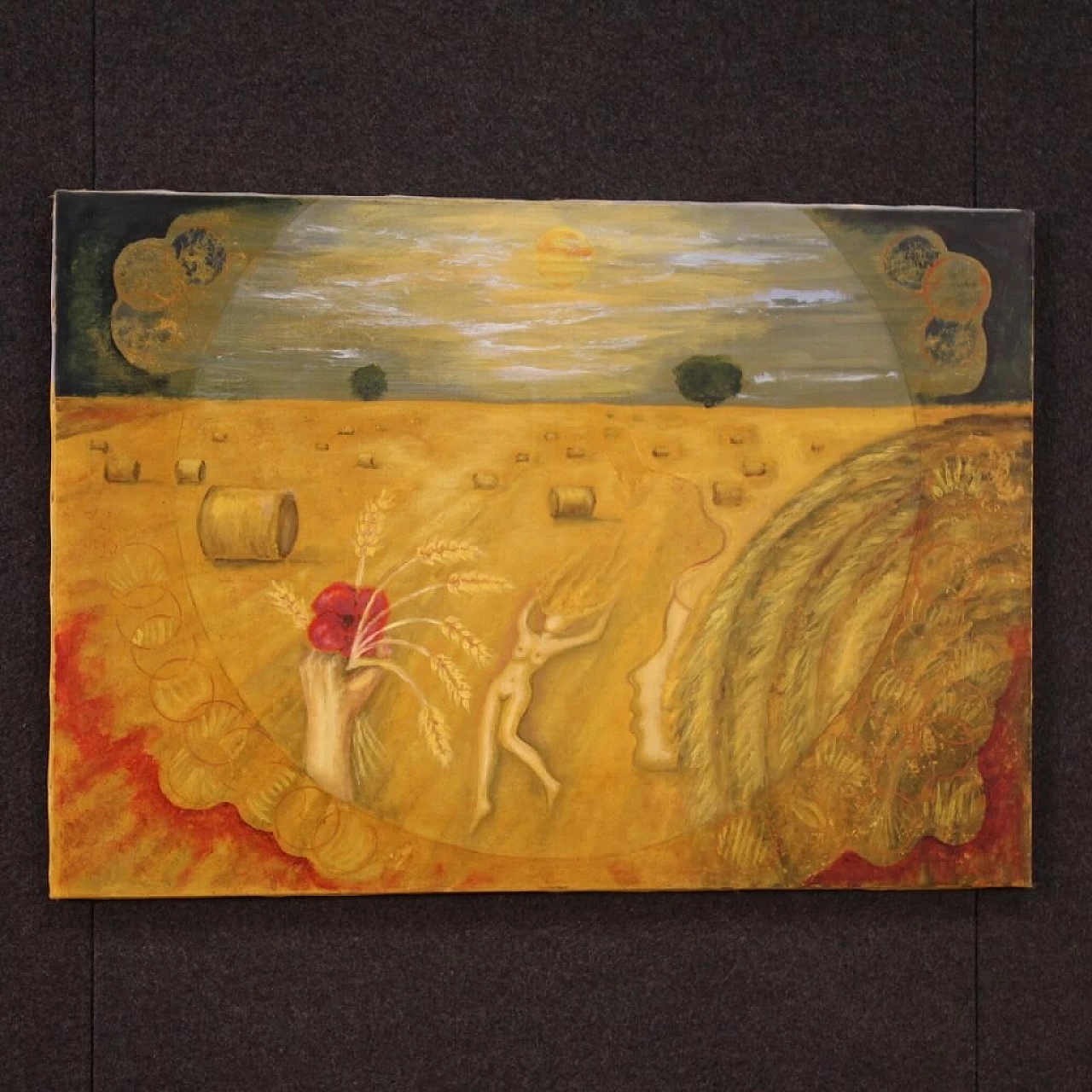 Alain Caduret, wheat field and female nude, oil painting on canvas, 1980 13