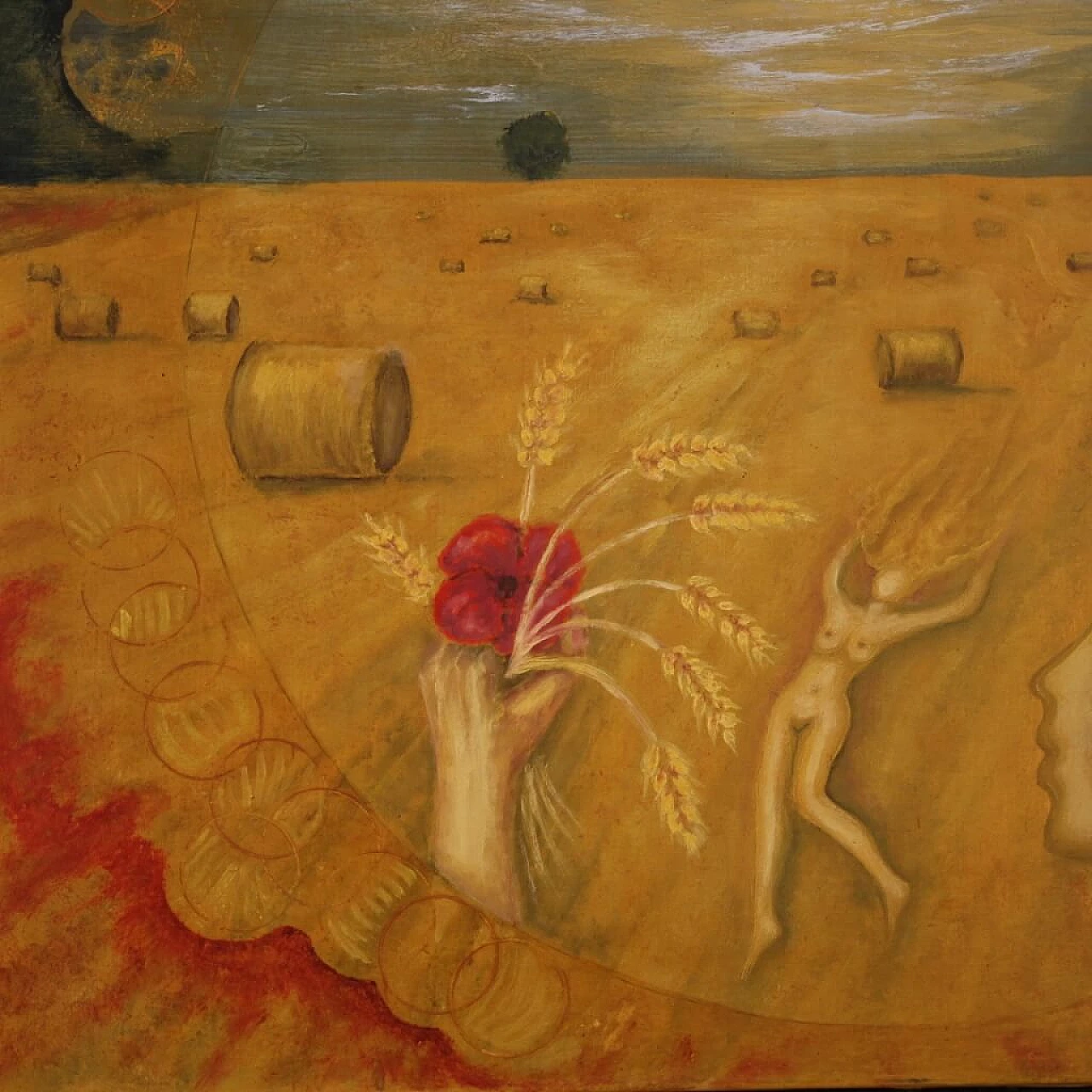 Alain Caduret, wheat field and female nude, oil painting on canvas, 1980 15