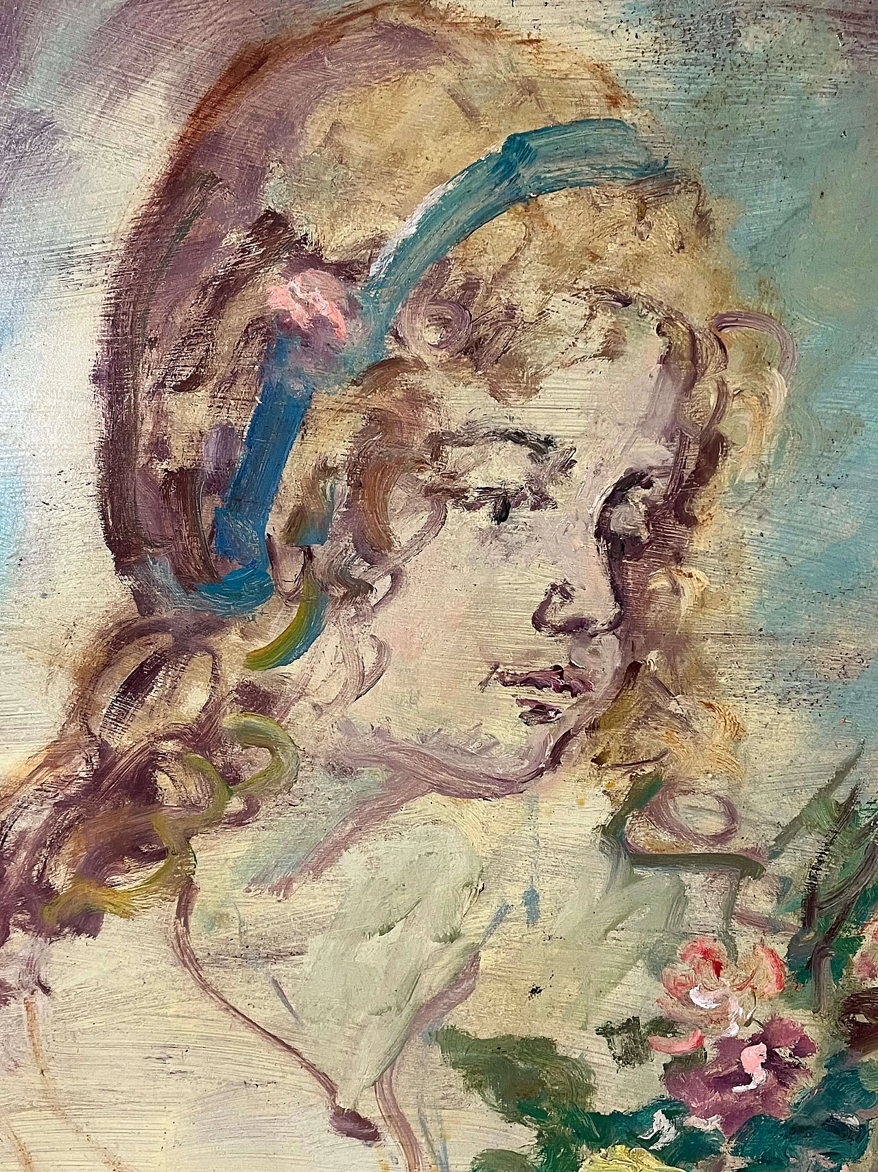 Pietro Augusto Cassina, ritratto femminile, dipinto a olio su masonite, anni '70 1