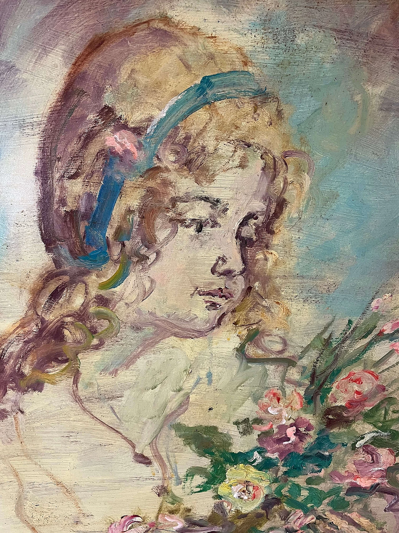 Pietro Augusto Cassina, ritratto femminile, dipinto a olio su masonite, anni '70 2