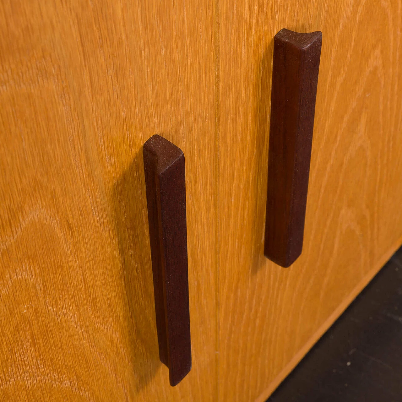 3-module oak bookcase with vinyl record shelves by Ib Kofod Larsen for Faarup, 1980s 11