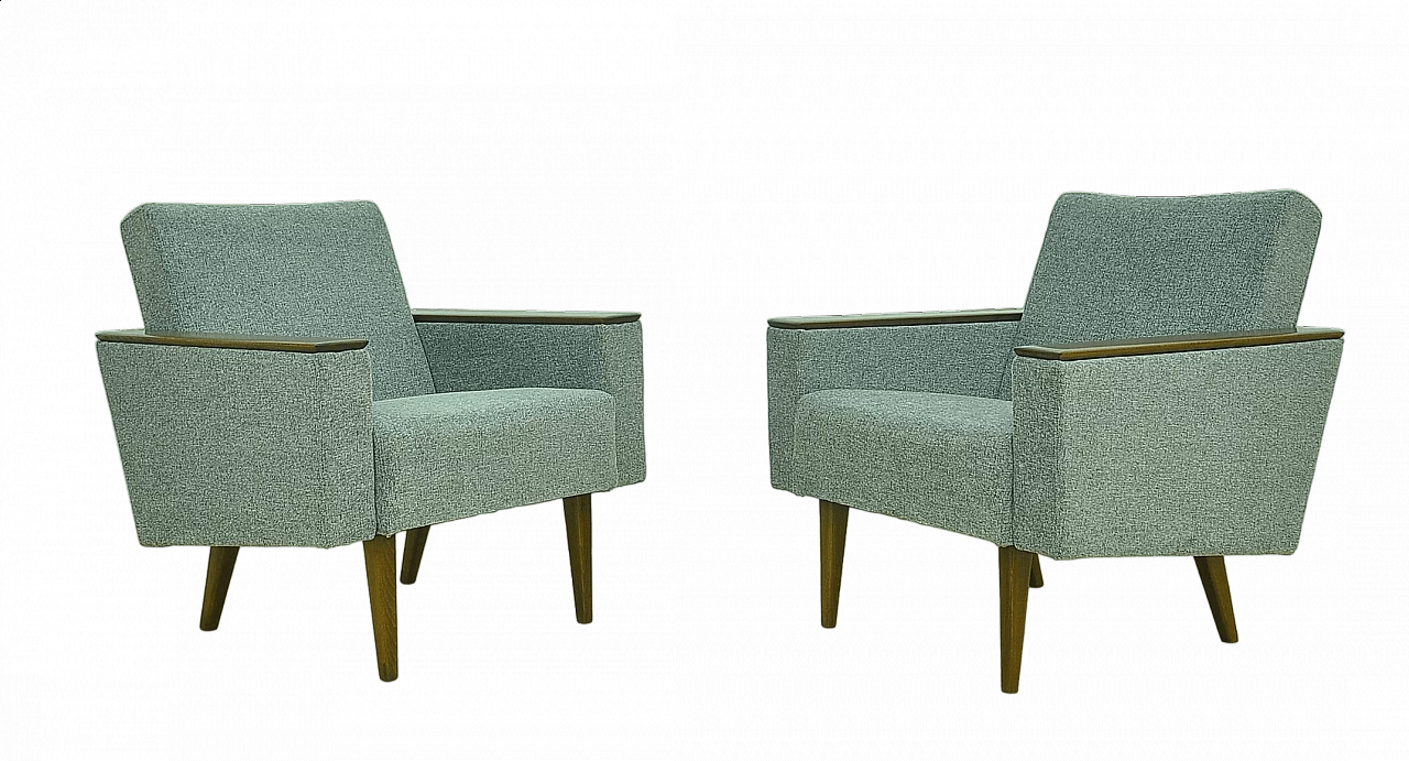 Pair of gray chenille and beech armchairs, 1960s 12