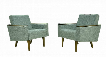 Pair of gray chenille and beech armchairs, 1960s