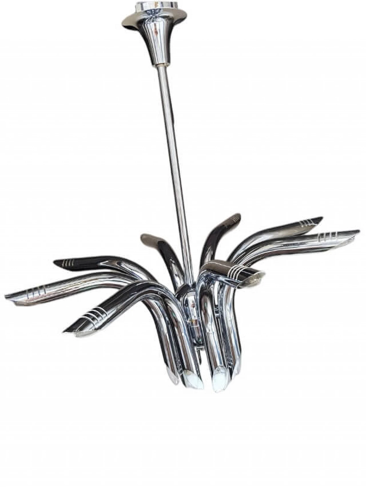 Chromed metal eight-arm Sputnik chandelier by Goffredo Reggiani, 1970s 1
