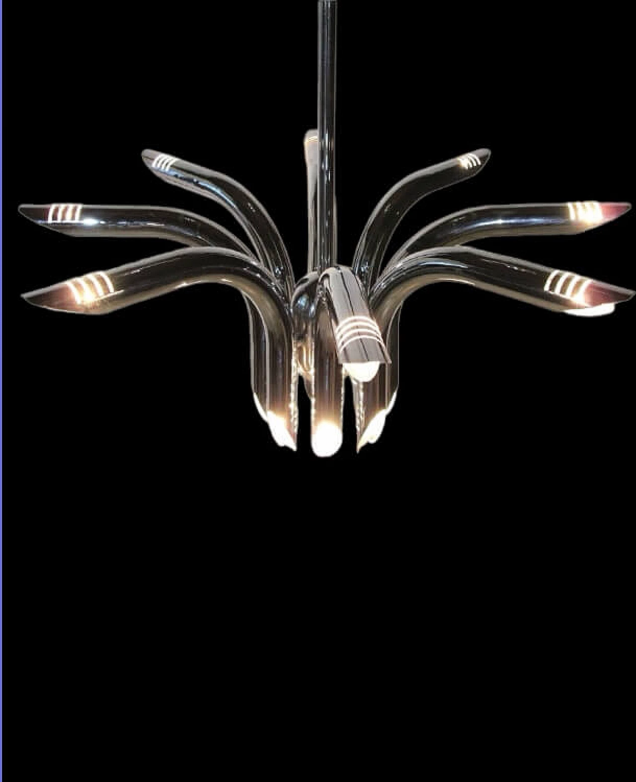 Lampadario Sputnik a otto bracci in metallo cromato di Goffredo Reggiani, anni '70 3