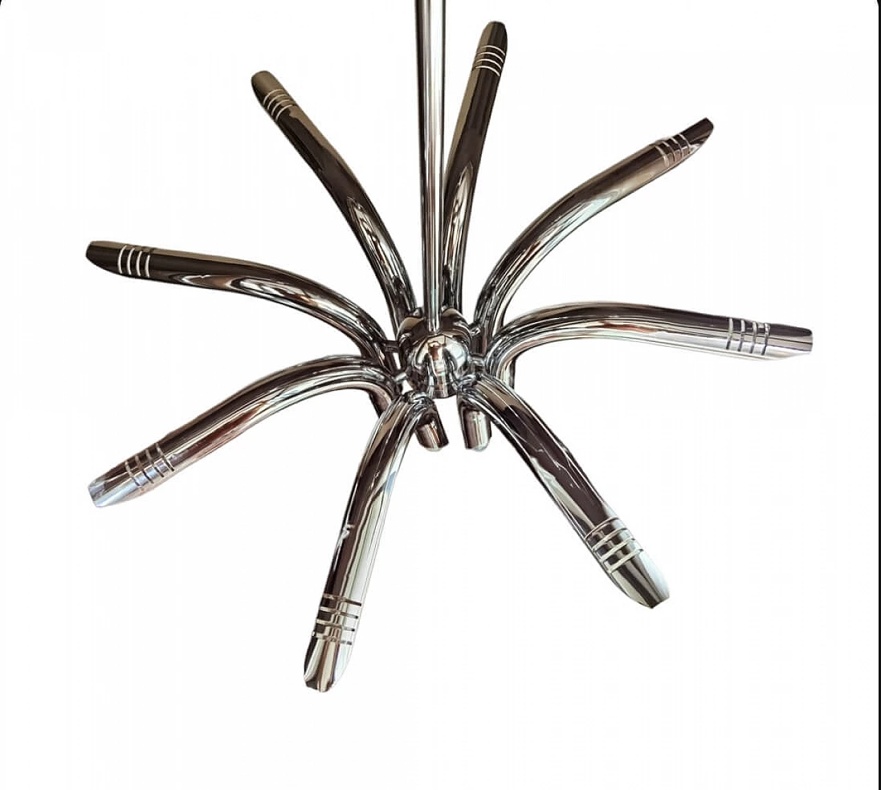 Chromed metal eight-arm Sputnik chandelier by Goffredo Reggiani, 1970s 7