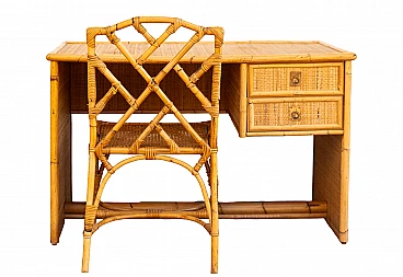 Desk and chair in bamboo, wicker and Vienna straw, 1970s