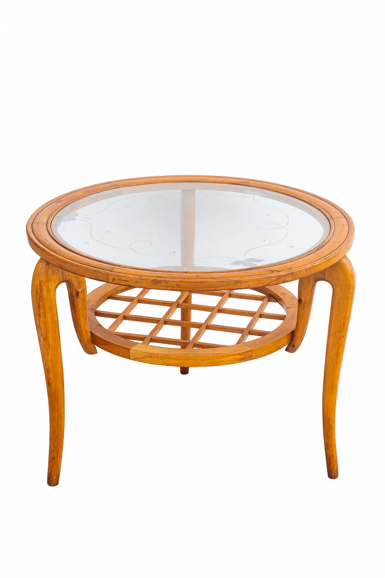 Tavolino rotondo in faggio e vetro nello stile di Gio Ponti, anni '50 10