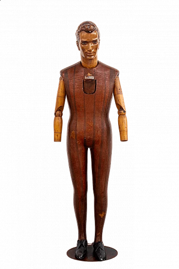 Plaster, paper and wood male mannequin