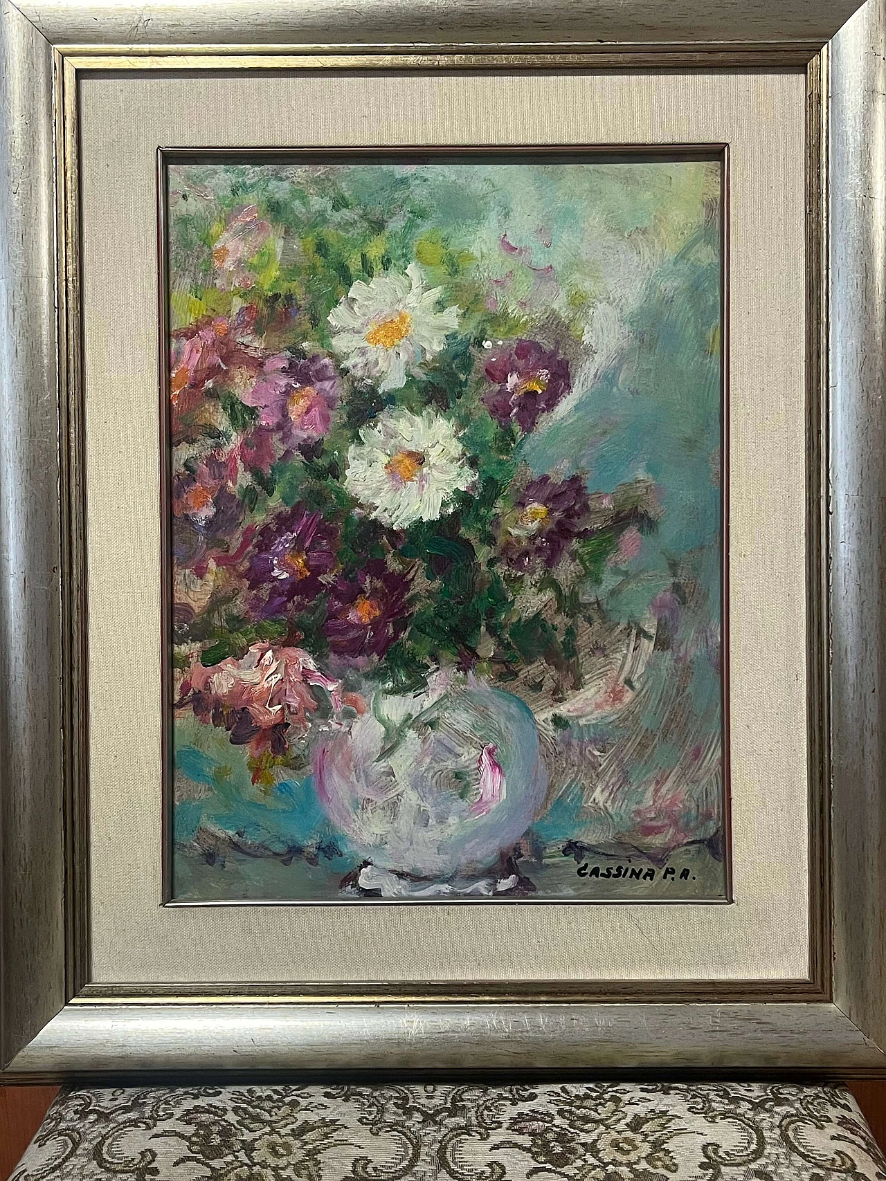Pietro Augusto Cassina, vaso di fiori, dipinto a olio su masonite, anni '70 3