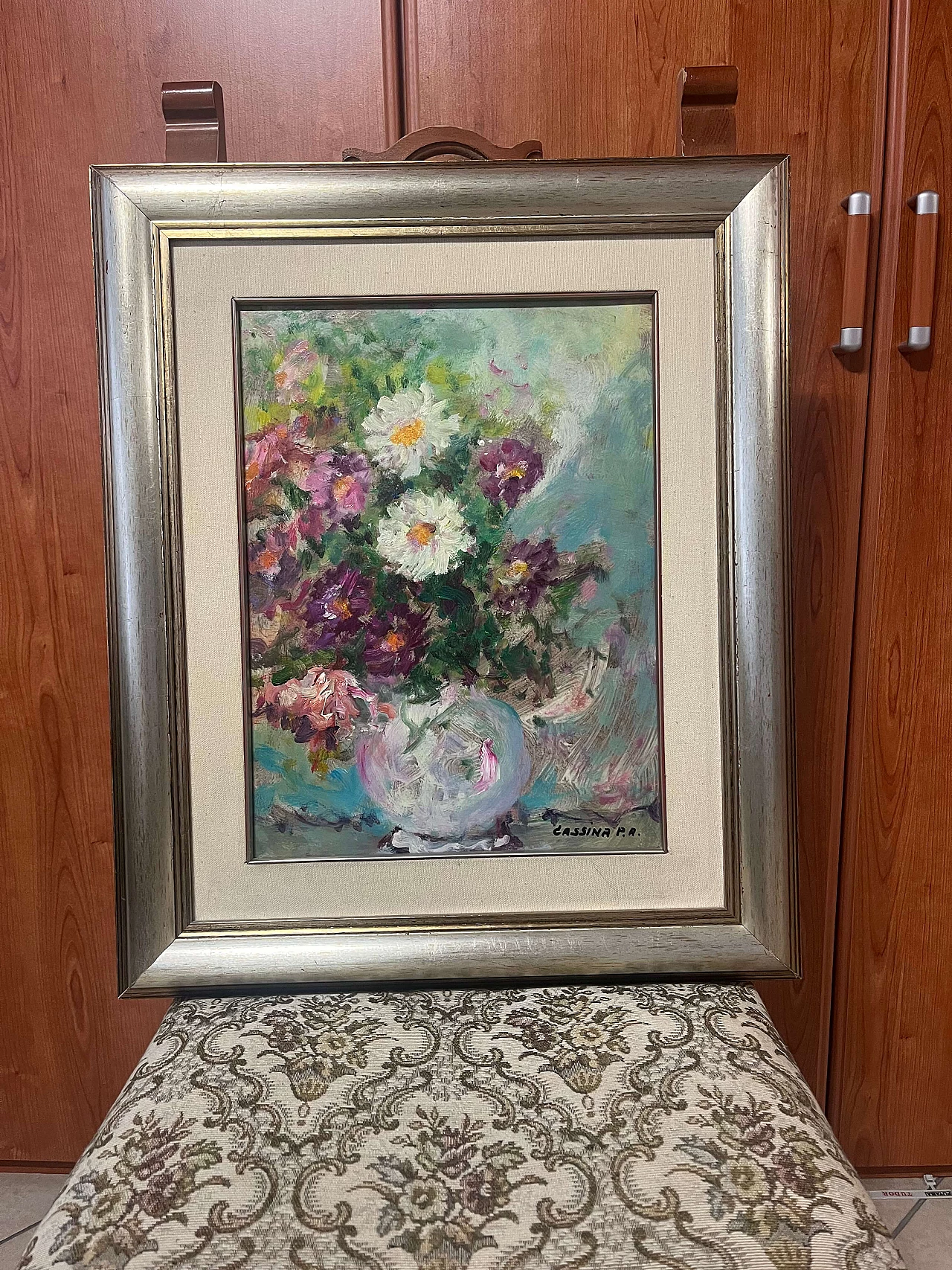 Pietro Augusto Cassina, vaso di fiori, dipinto a olio su masonite, anni '70 4